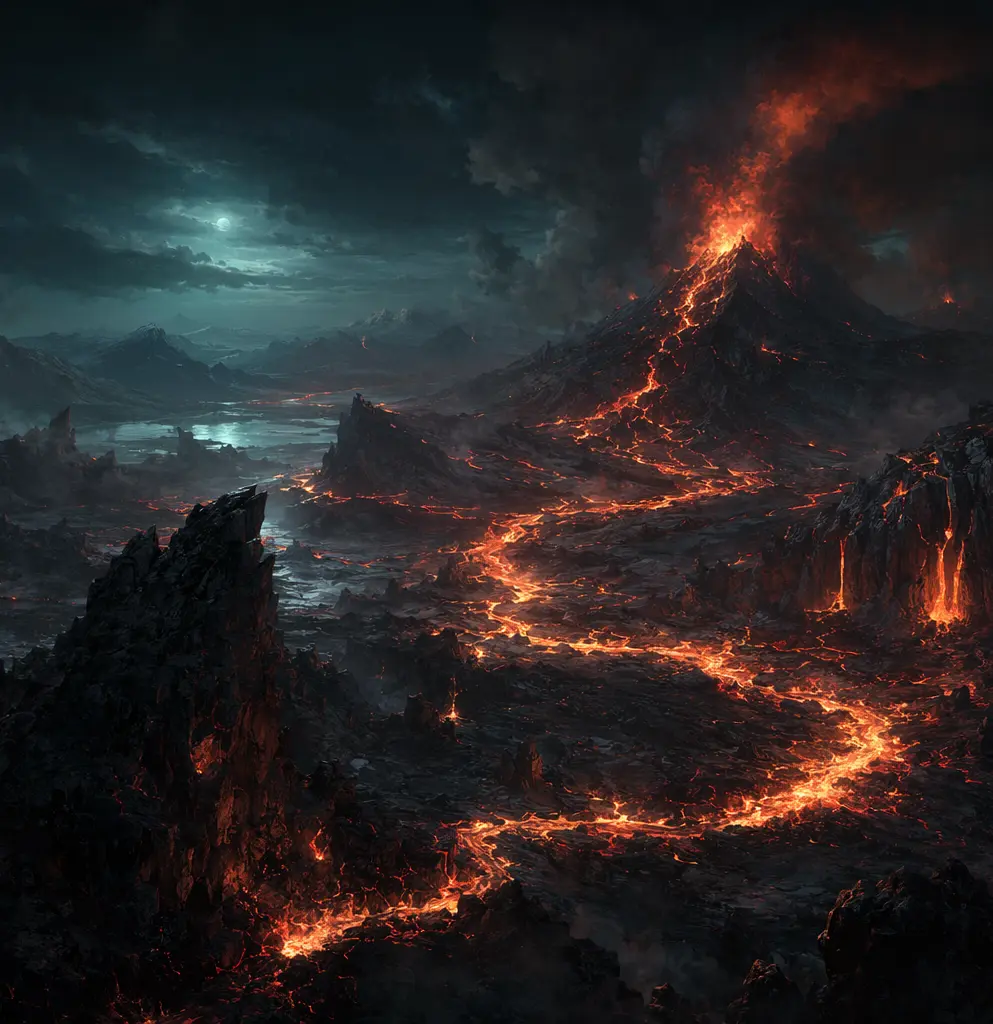 Vulkanlandschaft mit glühender Lava