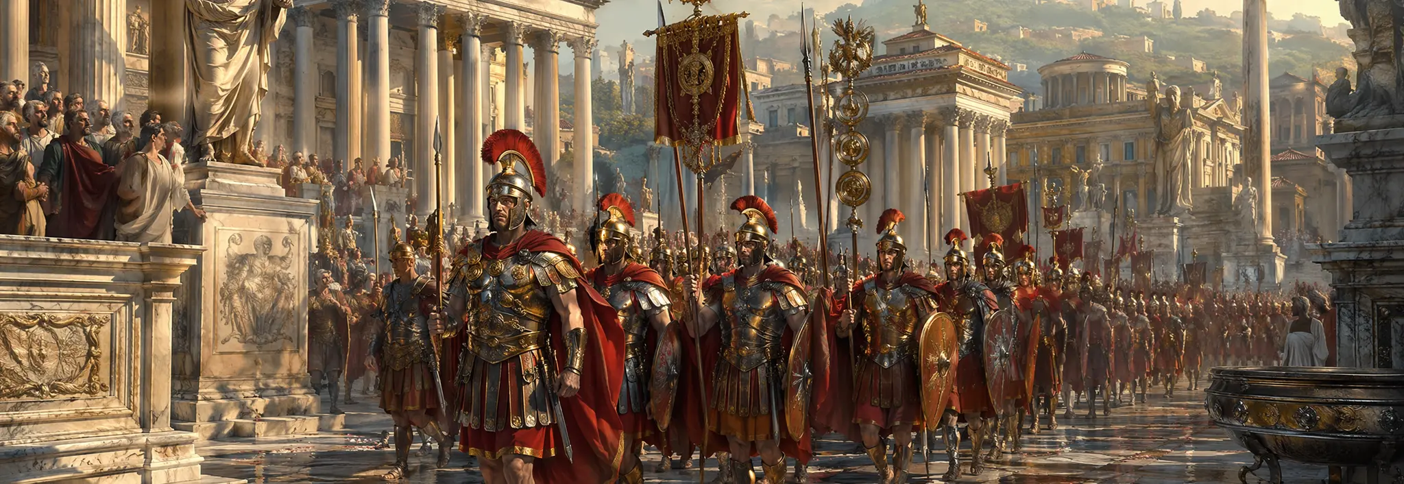 Römisches Reich — Legionäre vor Marmortempeln