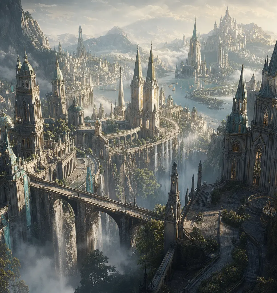 Fantasy-Stadt mit Türmen